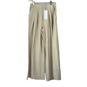 SNDYS Pants Women's Size 6 Cream Pleated Front Wide Leg Rayon Blend New Career